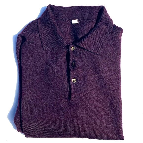 VTG Men’s Wool Cashmere Blend Polo Sweater Collared Italy Eggplant Size 2XB/XL